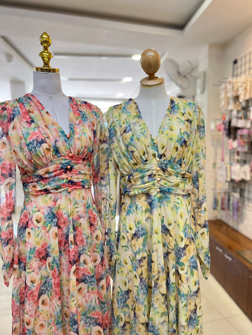 V-neck Long Sleeves Floral Dresses